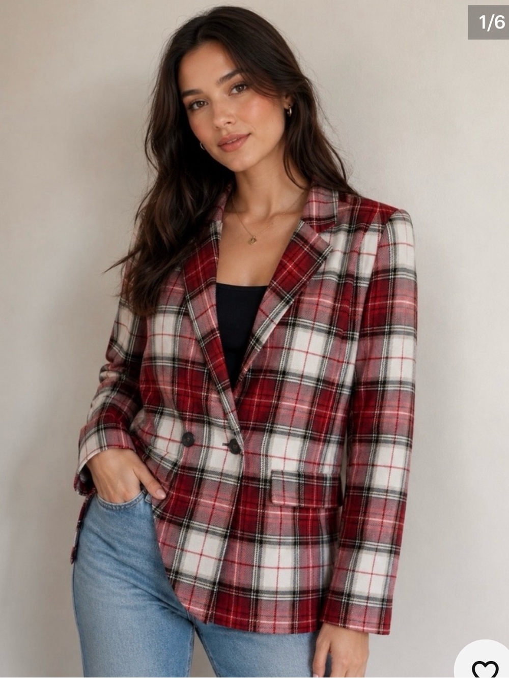 H&M red plaid blazer size 6